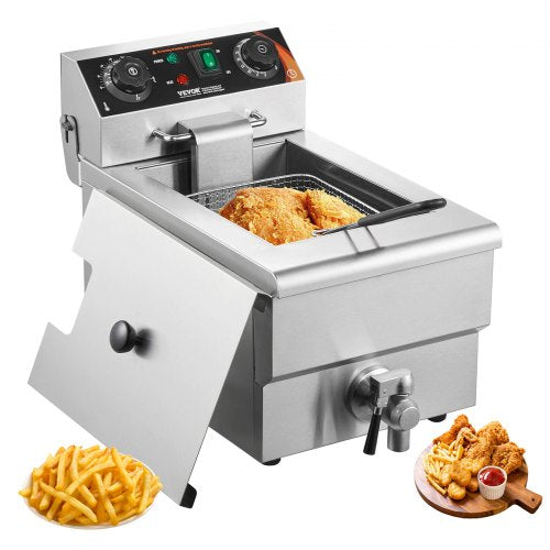 Commercial Deep Fryer, 3000W Electric Countertop Fryer with Basket, 11.6Qt / 11L Stainless Steel Single Oil Fryer with Time & Temp Control, Overheat Protection, for Kitchen Restaurant Use