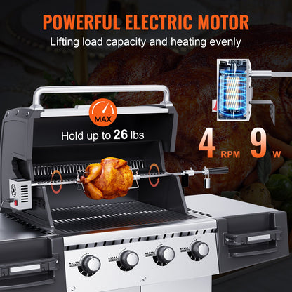 Universal Grill Rotisserie Kit BBQ Roaster 81.3 cm/99.1 cm Spit Rod Electric Motor