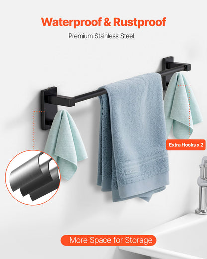 Mattsvart badrumsset, 4 delar badrumstillbehörsset i rostfritt stål, 24-tums handdukshängare, handduksring, badrockskrok, toalettpappershållare, för badrum, väggmonterad