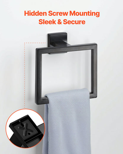 Mattsvart badrumsset, 5 delar badrumstillbehör i rostfritt stål, 24-tums handdukshängare, handduksställ, 2 badrockskrokar, toalettpappershållare, för badrum, väggmonterad