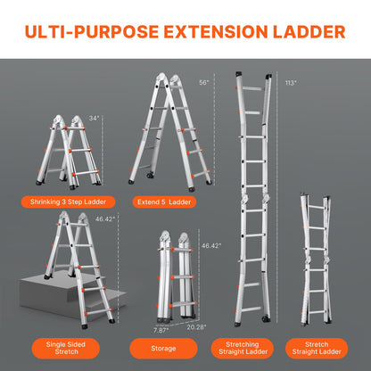 Telescoping Ladder A Frame, 9.5 FT Compact Aluminum Extension Ladder, Multi-Function Portable Collapsible RV Ladder, Telescopic Ladder for Homework Stairs Indoor Outdoor Roof, 330lb Load