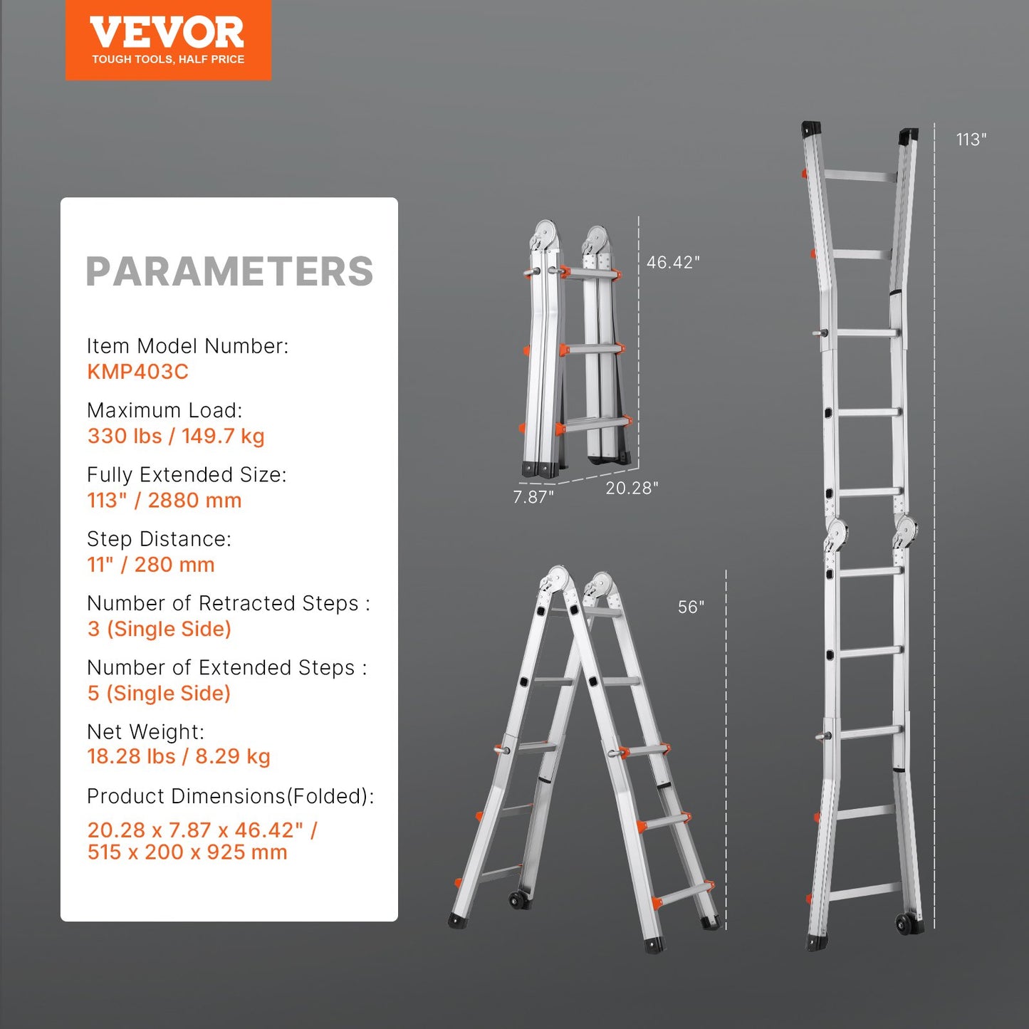 Telescoping Ladder A Frame, 9.5 FT Compact Aluminum Extension Ladder, Multi-Function Portable Collapsible RV Ladder, Telescopic Ladder for Homework Stairs Indoor Outdoor Roof, 330lb Load