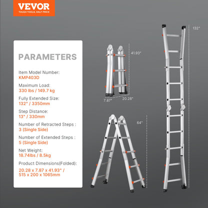 Telescoping Ladder A Frame, 11 FT Compact Aluminum Extension Ladder, Multi-Function Portable Collapsible RV Ladder, Telescopic Ladder for Homework Stairs Indoor Outdoor Roof, 330lb Load