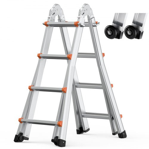 Telescoping Ladder A Frame, 15.5 FT Compact Aluminum Extension Ladder, Multi-Function Portable Collapsible RV Ladder, Telescopic Ladder for Homework Stairs Indoor Outdoor Roof, 330lb Load