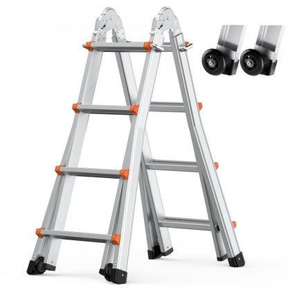 Telescoping Ladder A Frame, 15.5 FT Compact Aluminum Extension Ladder, Multi-Function Portable Collapsible RV Ladder, Telescopic Ladder for Homework Stairs Indoor Outdoor Roof, 330lb Load