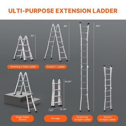 Telescoping Ladder A Frame, 15.5 FT Compact Aluminum Extension Ladder, Multi-Function Portable Collapsible RV Ladder, Telescopic Ladder for Homework Stairs Indoor Outdoor Roof, 330lb Load
