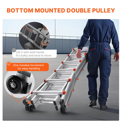 Teleskopstege A-ram, 20,5 fot kompakt förlängningsstege i aluminium, multifunktionell bärbar hopfällbar husbilsstege, teleskopstege för läxtrappor inomhus utomhus tak, 330 lb belastning