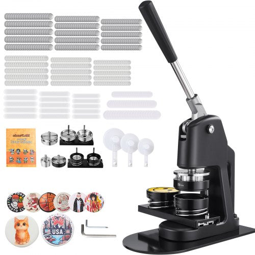 Button Maker Machine, 32/58/75 mm 3-in-1, Plastic Pin Maker with 300pcs Button Parts, Circle Cutter and Magic Book, Reinforced Ergonomic Handle, for DIY Badges, Personalized Pins, Black
