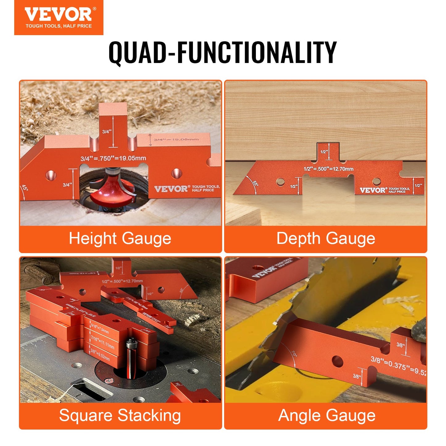 Monteringsstänger för fräsbord, 14 st, höjdmätare i precisionsaluminium, med lasergraverade storleksmarkeringar, förvaringsfodral, mätdjup, höjdvinkel, för fräsbordssågtillbehör