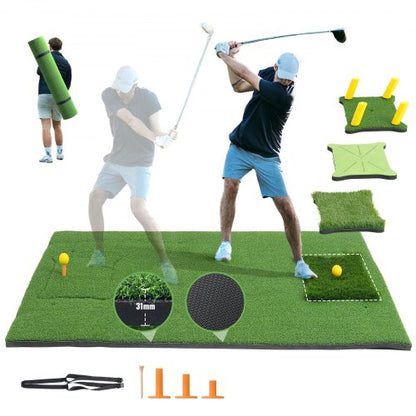 4 IN 1 Golf Hitting Mat, 5x4ft Artificial Turf Golf Hitting Mat, Thickened Golf Aids Includes 4 Interchangeable Inserts, Golf Practice Mat for Backyard Driving Chipping Indoor Outdoor Training