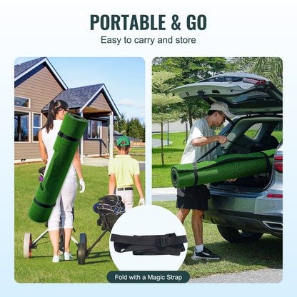 4 IN 1 Golf Hitting Mat, 5x4ft Artificial Turf Golf Hitting Mat, Thickened Golf Aids Includes 4 Interchangeable Inserts, Golf Practice Mat for Backyard Driving Chipping Indoor Outdoor Training
