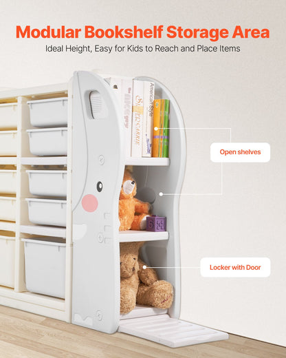 Förvaring av leksaksmaterial för barn, elefantformad leksaksorganisatör med 4 våningar och 10 flyttbara plastlådor, barnskåp tillverkat av HDPE för studierum, sovrum, lekrum, klassrum, barnrum, grå + beige