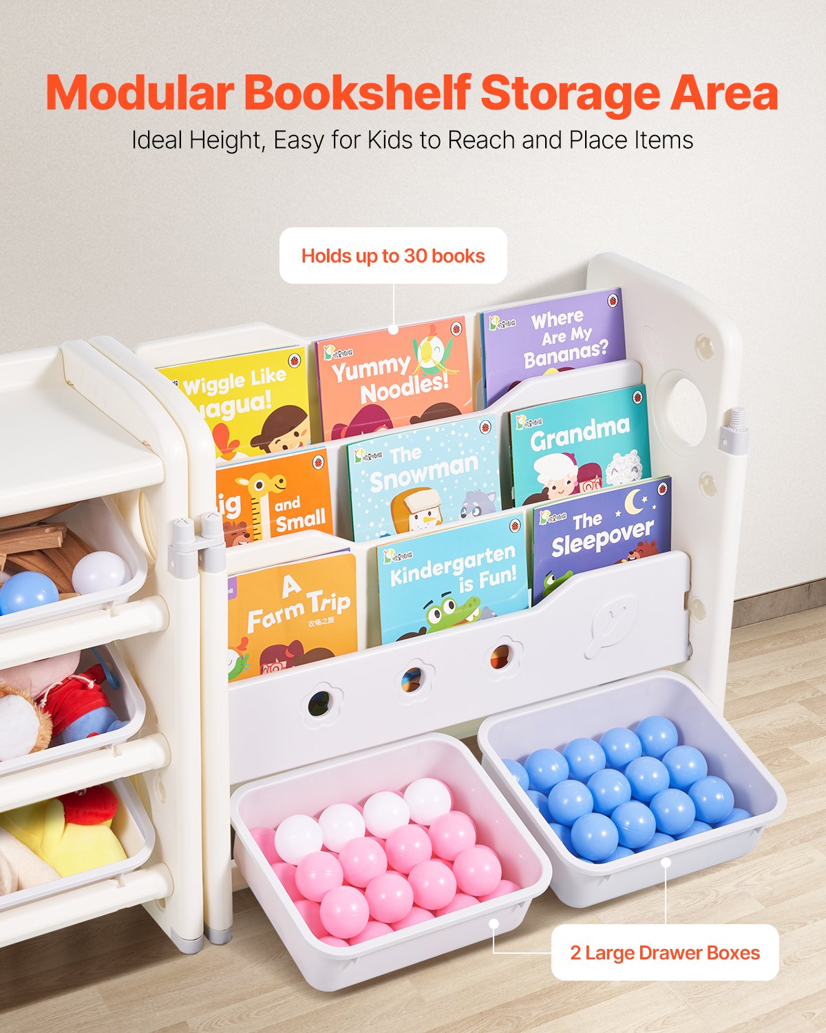 Leksaksförvaring med bokhylla för barn, leksaksorganisatör med 4 våningar och 10 flyttbara plastlådor, barnskåp med bokhylla för studierum, sovrum, lekrum, klassrum, barnrum, grå + beige
