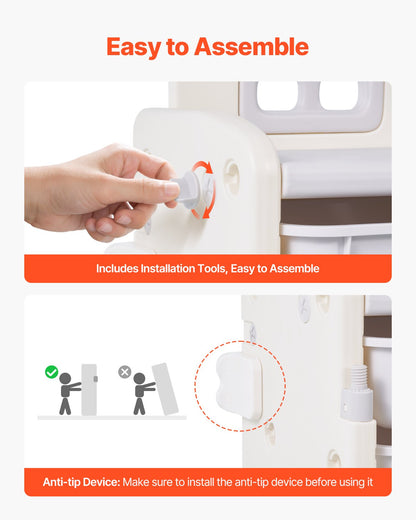 Leksaksförvaring med bokhylla för barn, leksaksorganisatör med 4 våningar och 10 flyttbara plastlådor, barnskåp med bokhylla för studierum, sovrum, lekrum, klassrum, barnrum, grå + beige