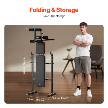 Viktbänk, multifunktionell justerbar viktpress för helkroppsträning, 160 kg sit-up-bänk för hemmagym, platt bänk med snabb hopfällbar och snabb justering