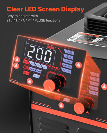 3-in-1 Plasma Cutter Welder Combo - CUT/TIG/MMA, 50A Plasma Cutting Machine & 200A TIG Stick Welder, LED Digital Display with 2T/4T/PA/PT Function for Home Repairs, Workshops, 220V