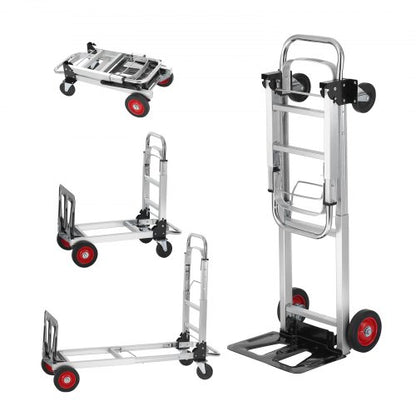 Aluminum Hand Truck, 2 in 1, 181.4 kg Load Capacity, Heavy Duty Industrial Convertible Folding Hand Truck and Dolly, Utility Cart Converts from Hand Truck to Platform Cart with Rubber Wheels