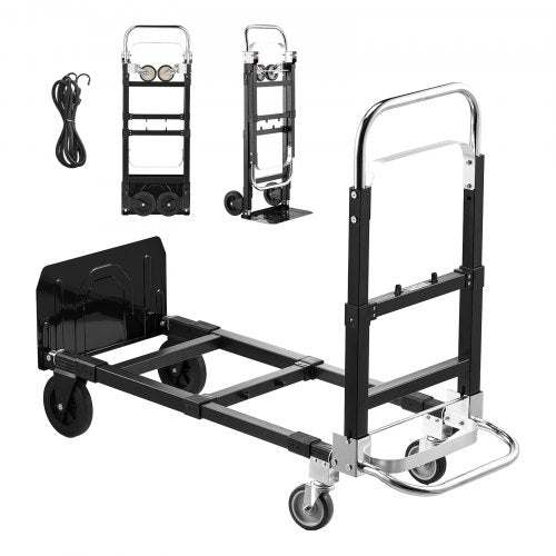 2 in 1 Folding Hand Truck, 226.9 kg Load Capacity for 4-Wheel Mode, Convertible Hand Truck Dolly with Wheels & Adjustable Handle, Portable Trolley Dolly for Moving Home, Office, Warehouse