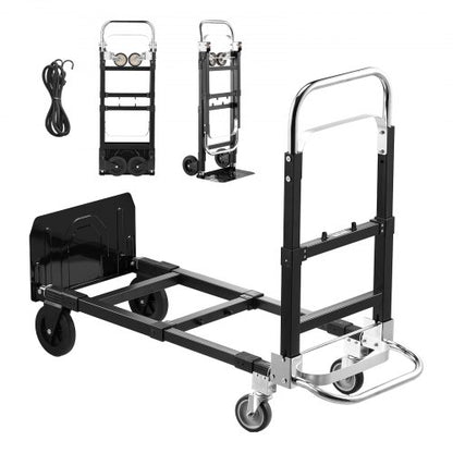 2 in 1 Folding Hand Truck, 226.9 kg Load Capacity for 4-Wheel Mode, Convertible Hand Truck Dolly with Wheels & Adjustable Handle, Portable Trolley Dolly for Moving Home, Office, Warehouse
