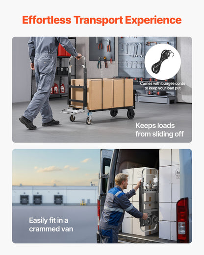 2 in 1 Folding Hand Truck, 226.9 kg Load Capacity for 4-Wheel Mode, Convertible Hand Truck Dolly with Wheels & Adjustable Handle, Portable Trolley Dolly for Moving Home, Office, Warehouse