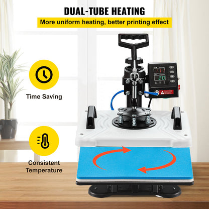 Värmepress 30,5x38,1 cm 10-i-1 värmepress 1000W värmepressmaskin med 360° rotation, svängbar vit värmepress, T-shirtsublimeringsmaskin, dubbelrörsvärme för gör-det-själv-pennor, kepsar, muggar och skjortor