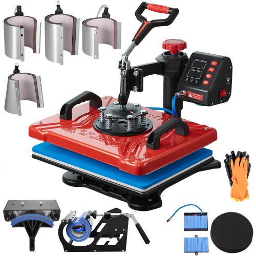 Värmepress 30,5x38,1 cm 10-i-1 värmepress 1000W värmepressmaskin med 360° rotation, svängbar röd värmepress, T-shirt sublimeringsmaskin, dubbelrörsvärme för gör-det-själv-pennor, kepsar, muggar och skjortor