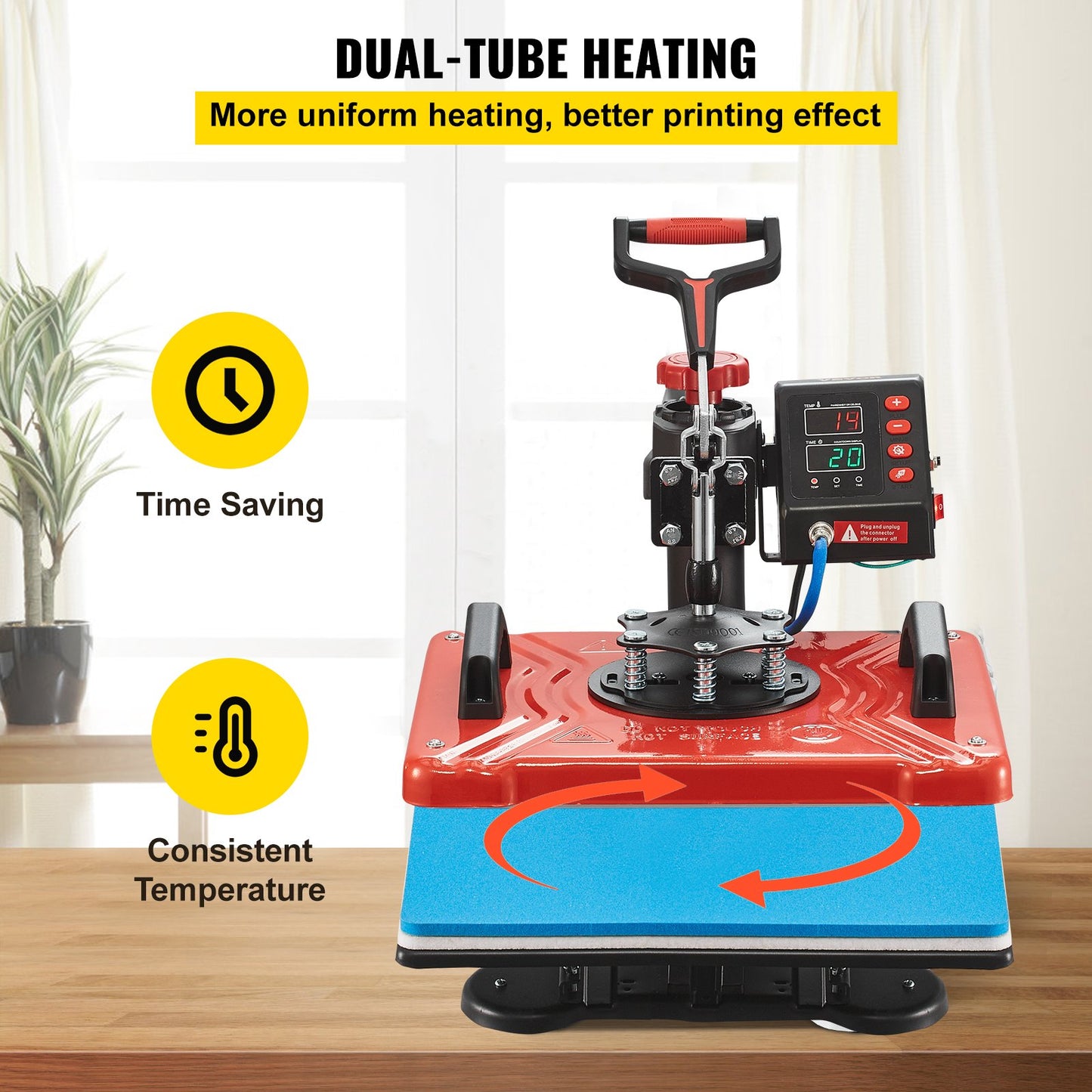 Värmepress 30,5x38,1 cm 10-i-1 värmepress 1000W värmepressmaskin med 360° rotation, svängbar röd värmepress, T-shirt sublimeringsmaskin, dubbelrörsvärme för gör-det-själv-pennor, kepsar, muggar och skjortor