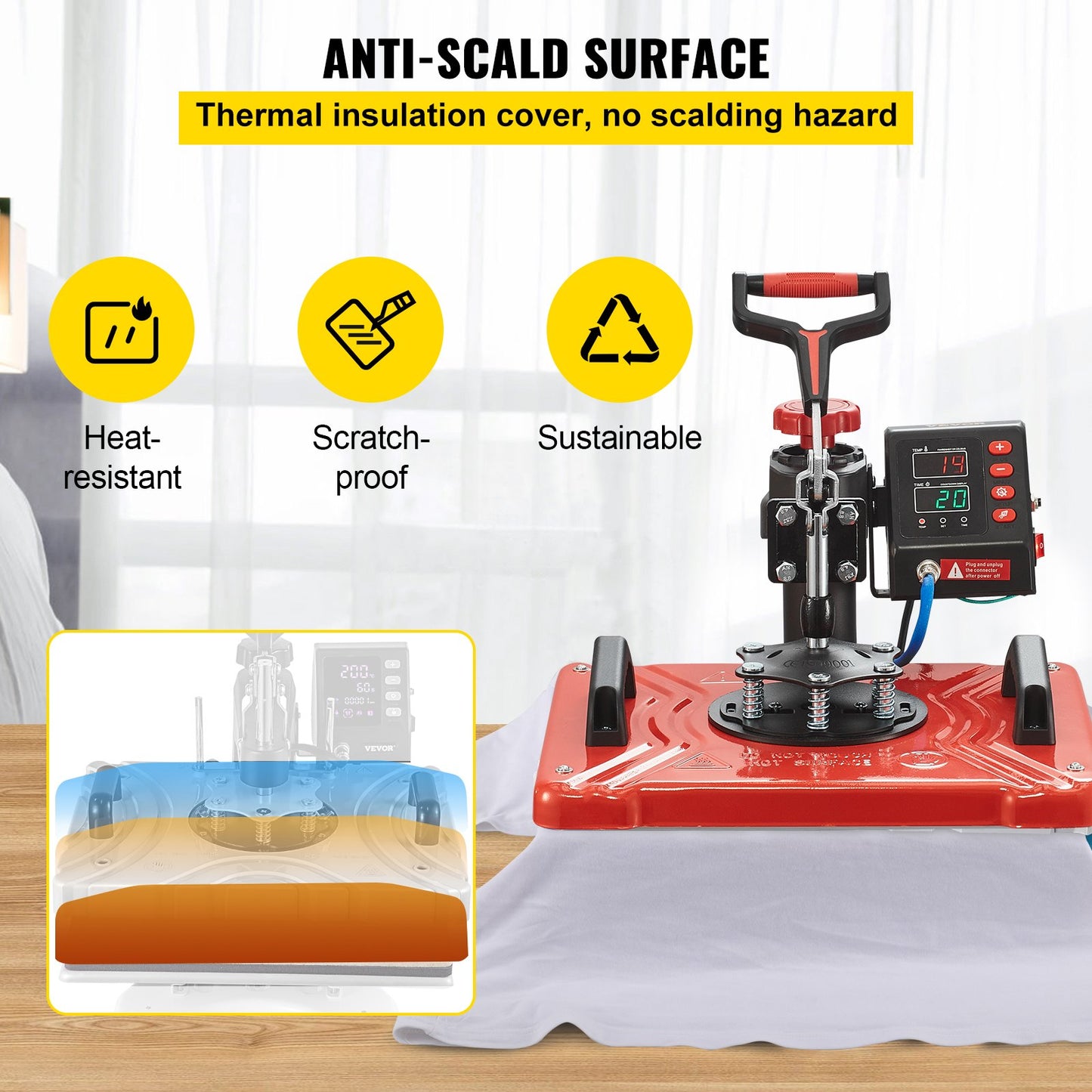 Värmepress 30,5x38,1 cm 10-i-1 värmepress 1000W värmepressmaskin med 360° rotation, svängbar röd värmepress, T-shirt sublimeringsmaskin, dubbelrörsvärme för gör-det-själv-pennor, kepsar, muggar och skjortor