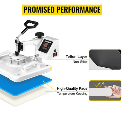 Heat Press 30.5 x 38.1 cm 5 In 1 Heat Press 1250W Heat Press Machine Swing Away White Heat Press T-Shirt Sublimation Printer Transfer 360 Degree Rotation for DIY Shoes Hat and T-Shirts