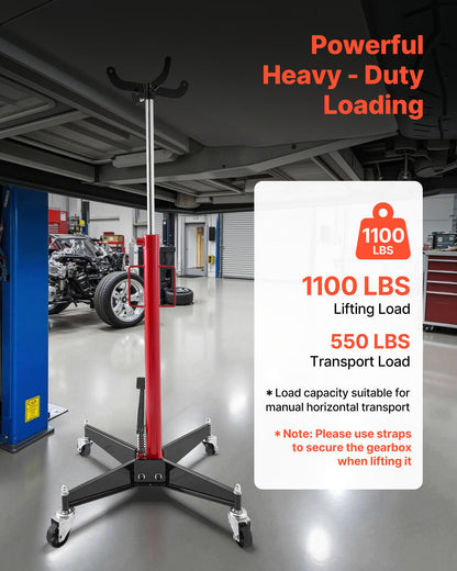 Hydraulisk domkraft, 1100 lbs / 0,5 ton lyftkapacitet Teleskopisk domkraft med fotpedal, 360° svängbart hjul, 112-187 cm hög lyfthöjd, lyftanordning för garage/verkstad