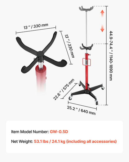 Hydraulisk domkraft, 1100 lbs / 0,5 ton lyftkapacitet Teleskopisk domkraft med fotpedal, 360° svängbart hjul, 112-187 cm hög lyfthöjd, lyftanordning för garage/verkstad