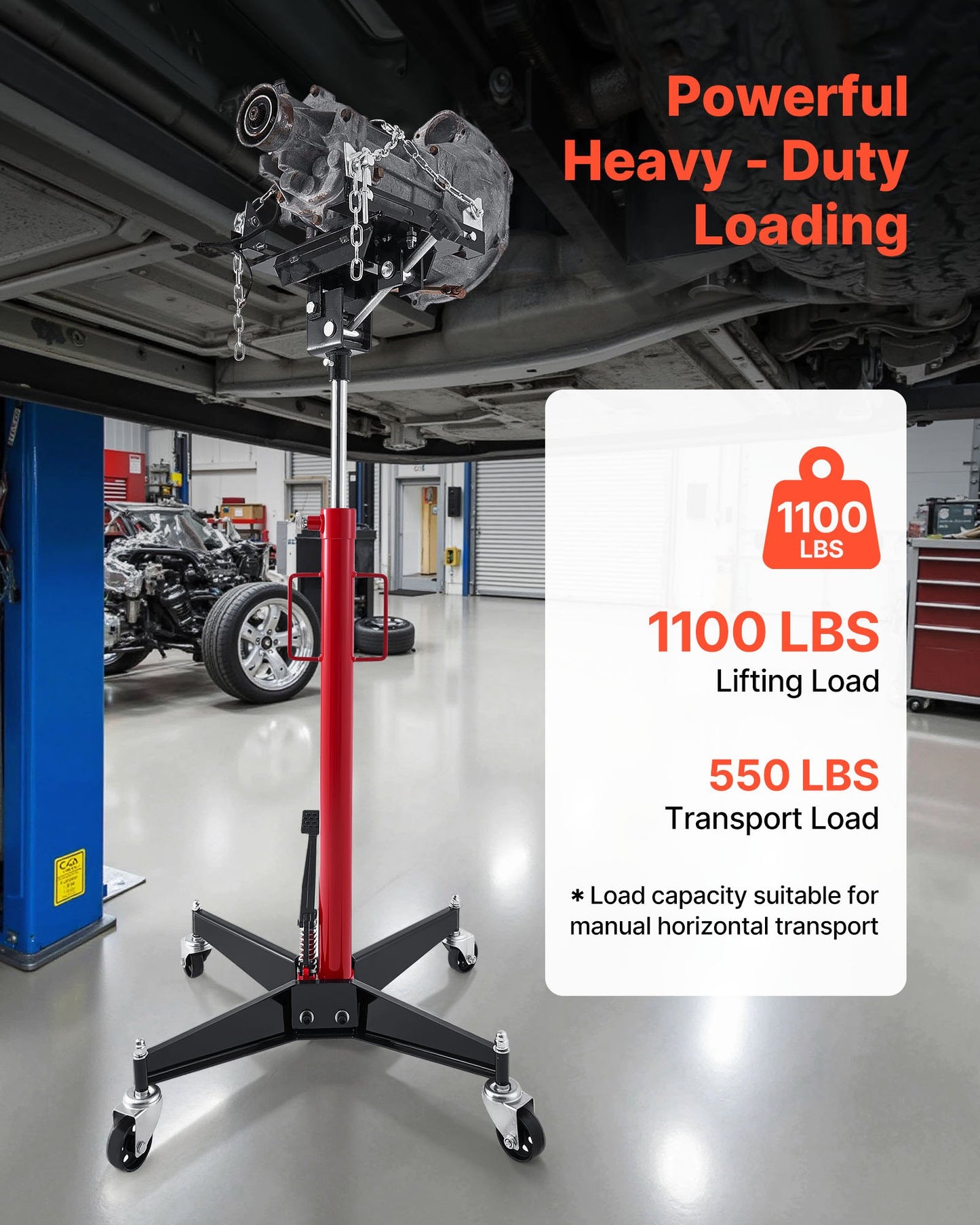 Hydraulisk domkraft, 1100 lbs / 0,5 ton lyftkapacitet Teleskopisk domkraft med fotpedal, 360° svängbart hjul, 127-202 cm hög lyfthöjd, lyftanordning för garage/verkstad