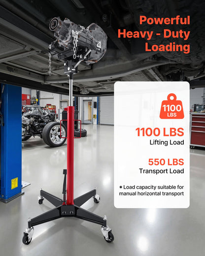Hydraulisk domkraft, 1100 lbs / 0,5 ton lyftkapacitet Teleskopisk domkraft med fotpedal, 360° svängbart hjul, 127-202 cm hög lyfthöjd, lyftanordning för garage/verkstad