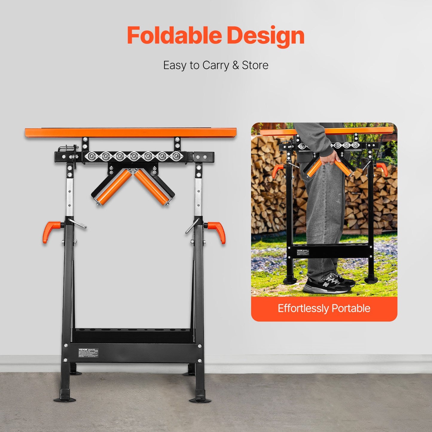 4-i-1-rullstativ, 200 kg lastkapacitet, 84–127 cm (33–50 tum) justerbar höjd, hopfällbar, kraftig med ställ och polerat flerriktat rullhuvud, för bordssåg, utmatning, träbearbetningsförlängningsstöd