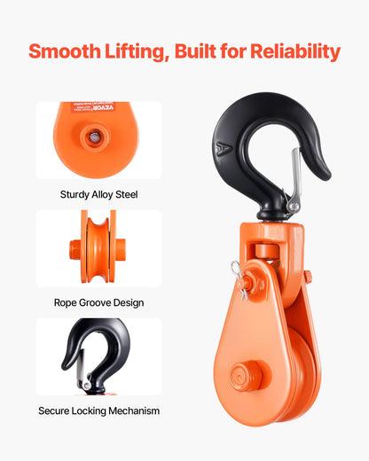 2 Ton Snatch Block with Swivel Hook, 3" Sheave 3/8" Inch Wire Rope, Heavy Duty Snatch Block Pulley 4400 lbs for Towing and Recovery operations on Tow Truck Rollback Wrecker Car Hauler Winches