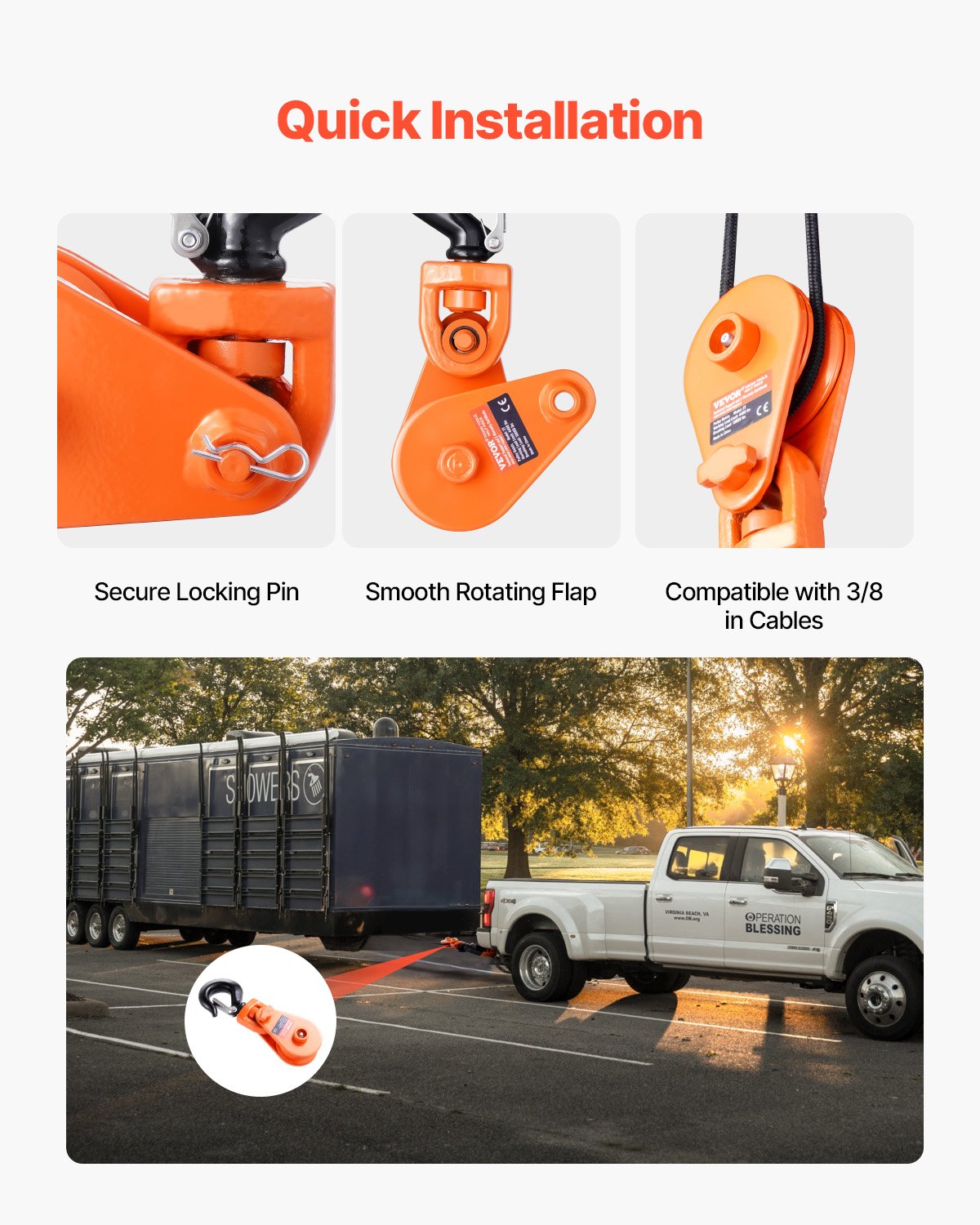 2 Ton Snatch Block with Swivel Hook, 3" Sheave 3/8" Inch Wire Rope, Heavy Duty Snatch Block Pulley 4400 lbs for Towing and Recovery operations on Tow Truck Rollback Wrecker Car Hauler Winches