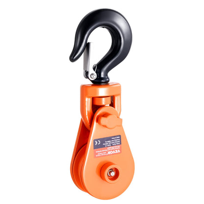 2 Ton Snatch Block with Swivel Hook, 3" Sheave 3/8" Inch Wire Rope, Heavy Duty Snatch Block Pulley 4400 lbs for Towing and Recovery operations on Tow Truck Rollback Wrecker Car Hauler Winches