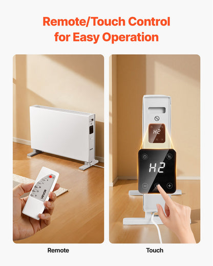 Konvektionspanelvärmare, 2000W elektrisk panelvärmare med fjärrkontroll och pekkontroll, 3 lägen, 24 timmars timer, stativ- eller väggmonterad design med tippskydd och överhettningsskydd för hem och kontor