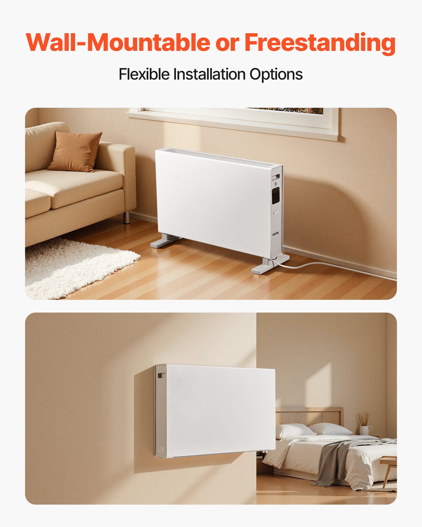 Konvektionspanelvärmare, 2000W elektrisk panelvärmare med fjärrkontroll och pekkontroll, 3 lägen, 24 timmars timer, stativ- eller väggmonterad design med tippskydd och överhettningsskydd för hem och kontor