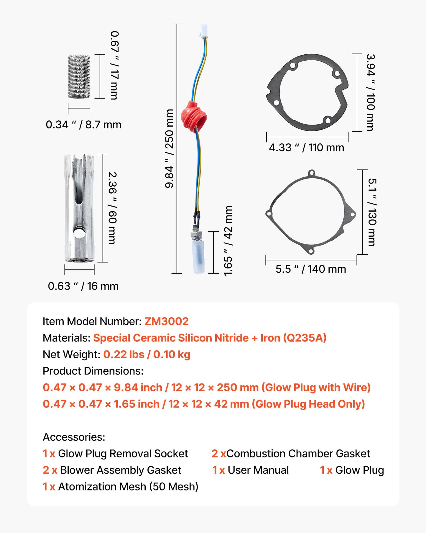 8V glödstiftsreparationssats, glödstiftsvärmare reparationssats parkeringsvärmare underhållssats med atomiseringsnät, kompatibel med 2KW 5KW 8KW dieselluftvärmare modeller, dieselvärmare delar till bil lastbil