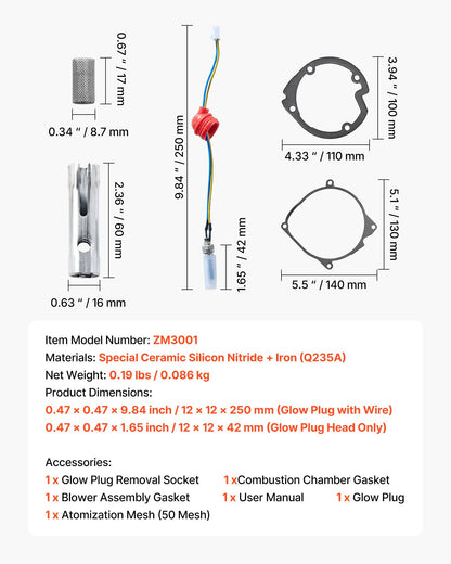 8V Glow Plug Repair Kit, Parking Diesel Heater Glow Ignition Plug Kit with Atomization Mesh, Compatible with 2KW 5KW 8KW Diesel Air Heater Models, Diesels Heaters Accessories for Car Truck Boat