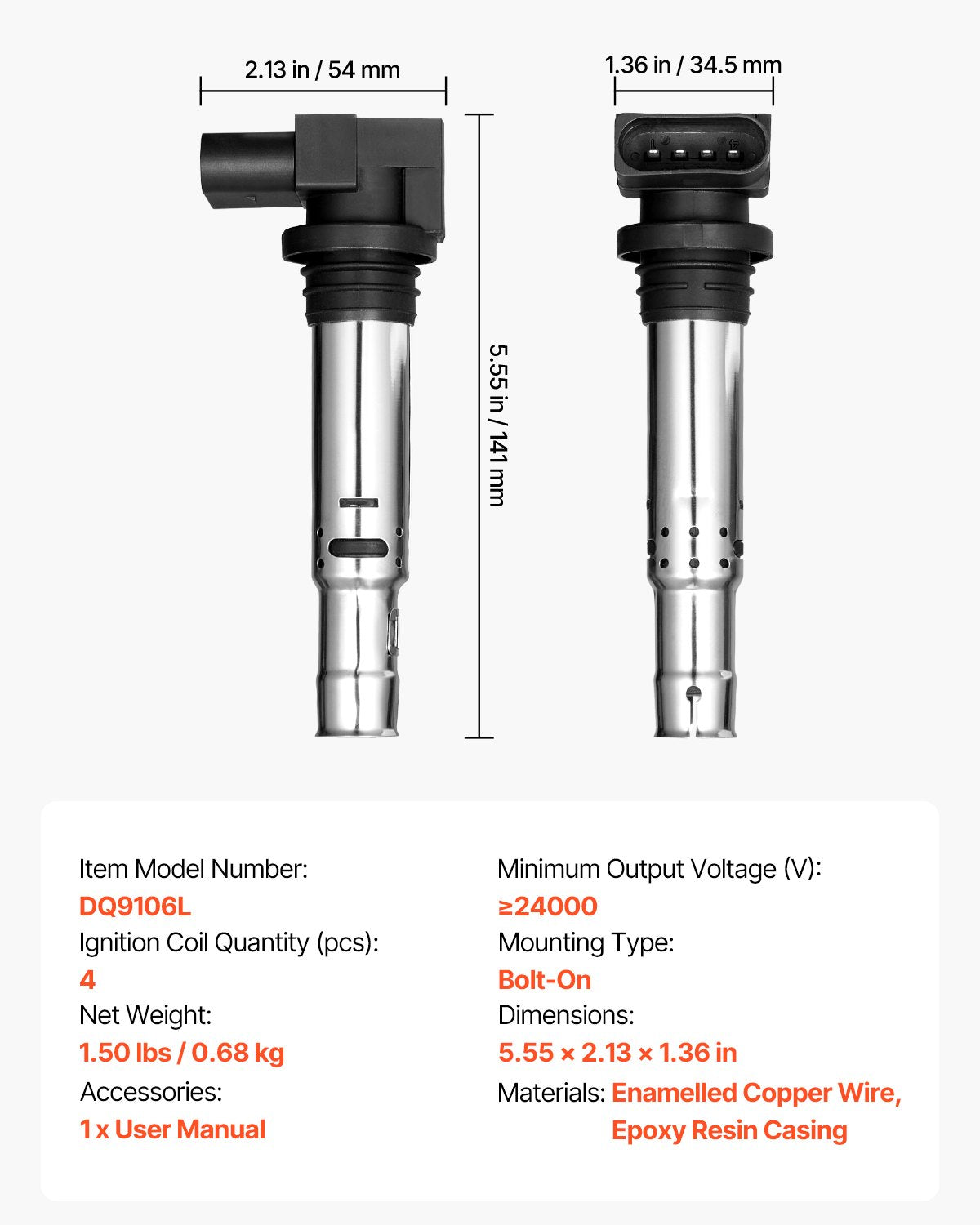 Tändspolepaket, 4-pack, kompatibel med Audi A1, A3, Seat Alhambra, Altea, Cordoba, Ibiza, Leon, Toledo, Volkswagen Golf, Polo, Tiguan, Vento, för Audi 1.4T 1.8T 1.6L, Volkswagen 1.4L 1.6L