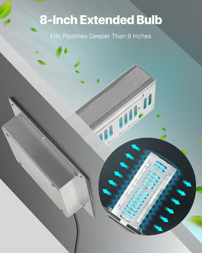 HVAC Air Purifier Whole House, 18W 9inch, Light in Duct for Ac (Air Conditioning) Duct, Air Scrubber with 2 Bulb, PCO Technology HVAC lights with Power Cord for Ac Systems