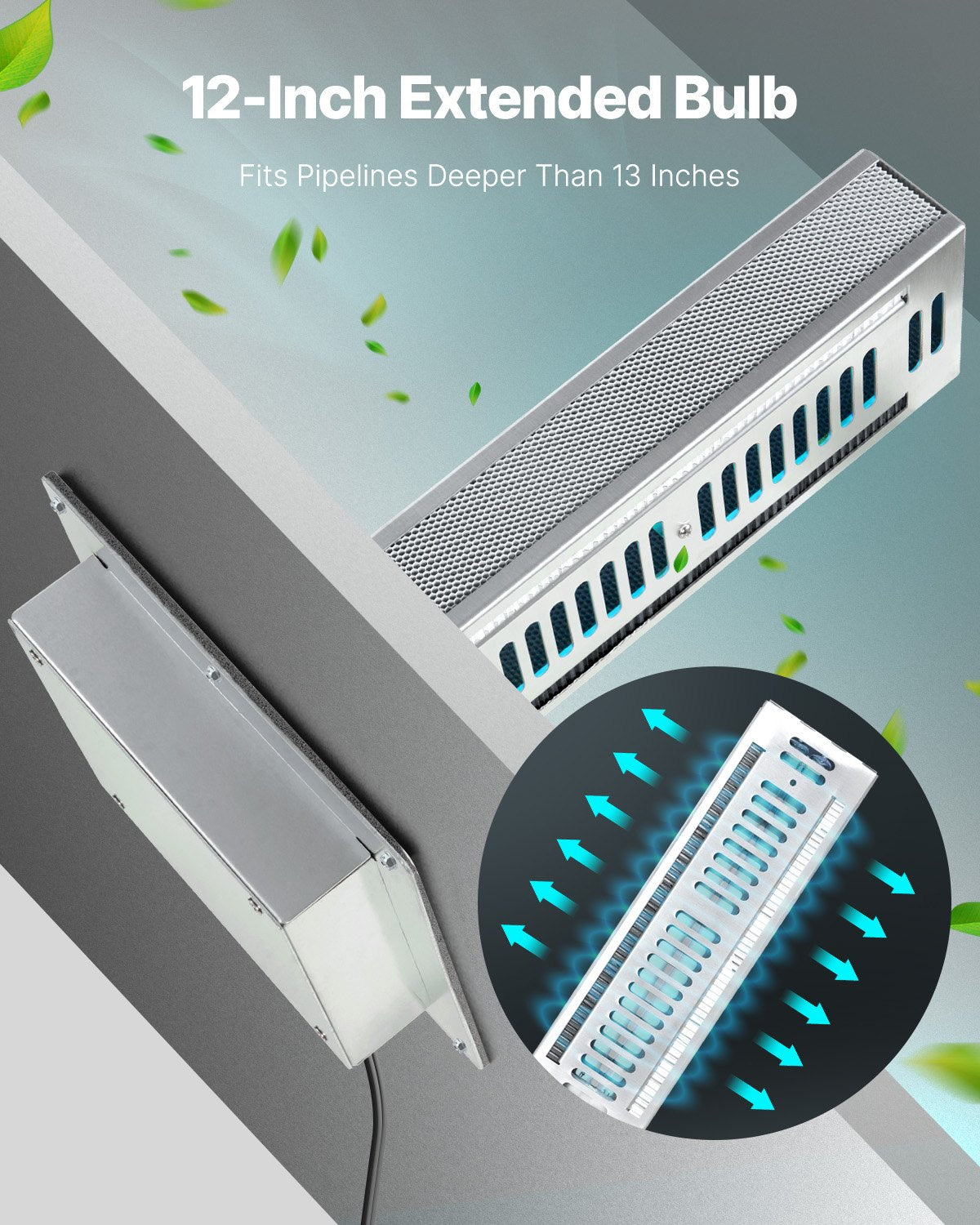 HVAC Air Purifier Whole House, 24W 12inch, Light in Duct for Ac (Air Conditioning) Duct, Air Scrubber with 2 Bulb, PCO Technology and Carbon Filtration HVAC lights for Ac Systems