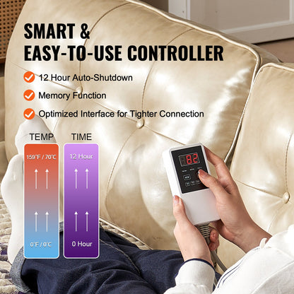 Infraröd värmedyna, ametistvärmematta med negativa joner, terapimatta med heta ädelstenar och 0-720 min timer för smärtlindring i hela kroppen (72 x 24 tum)