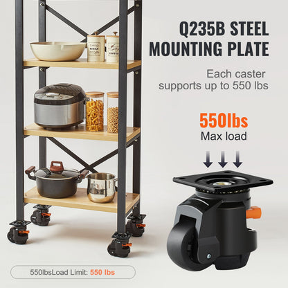 Nivåreglerande hjul, set med 19 141,6 kg total lastkapacitet, 6,3 cm, kraftiga med uppgraderad handtagsdesign, 360 graders svängbara hjul, justerbara hjul med fötter för arbetsbänk, maskin