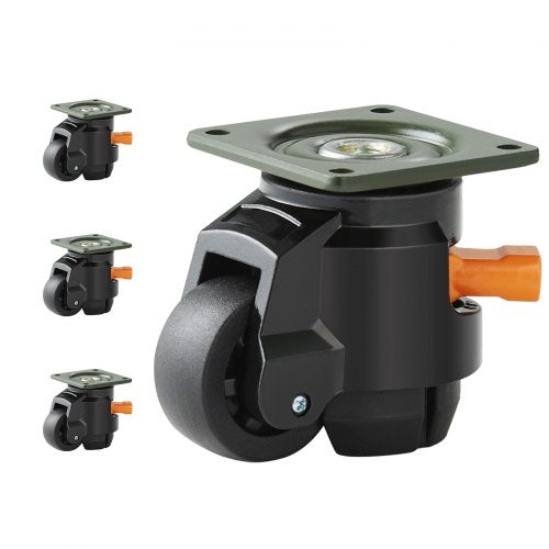Leveling Casters, Set of 4, 499 kg Total Load Capacity, 5.1 cm, Heavy Duty with Upgraded Handle Design, 360 Degree Swivel Caster Wheels, Adjustable Casters with Feet for Workbench, Machine