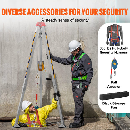 Confined Space Tripod Kit, 544 kg Winch, Confined Space Tripod 2.13 m Legs and 30 m Cable, Confined Space Rescue Tripod 10 m Fall Protection, Harness, Storage Bag for Traditional Confined Spaces