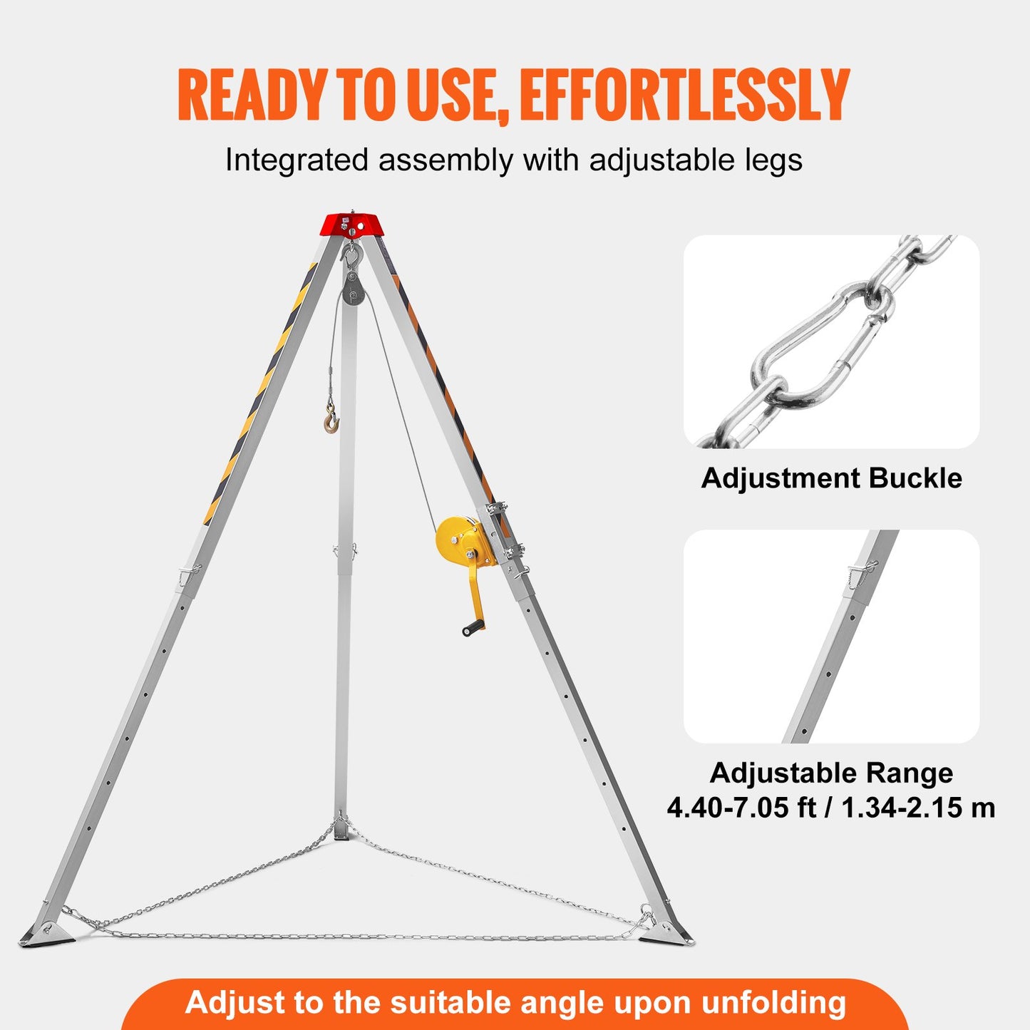 Confined Space Tripod Kit, 544 kg Winch, Confined Space Tripod 2.13 m Legs and 30 m Cable, Confined Space Rescue Tripod 10 m Fall Protection, Harness, Storage Bag for Traditional Confined Spaces