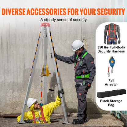 Confined Space Tripod Kit, 816.4 kg Winch, Confined Space Tripod 2.13 m Legs and 30 m Cable, Confined Space Rescue Tripod 10 m Fall Protection, Harness, Storage Bag for Traditional Confined Spaces